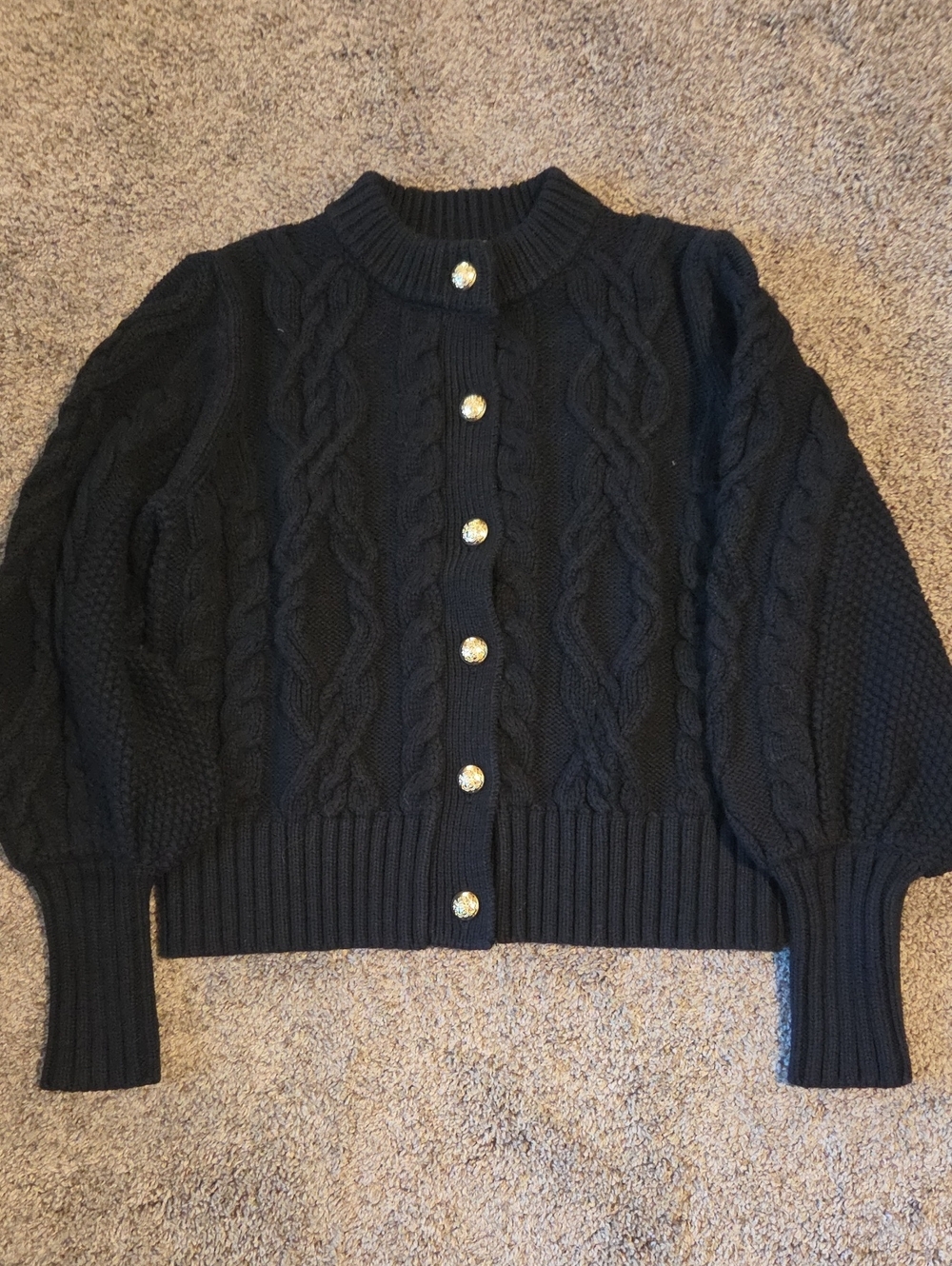 Tuckernuck Black Colette Cable Knit Cardigan with Gold Buttons